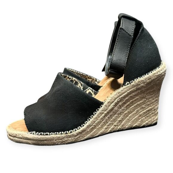 TOMS Women’s Black Canvas Marisol Espadrille Wedge Sandals Size 10 - Picture 4 of 9